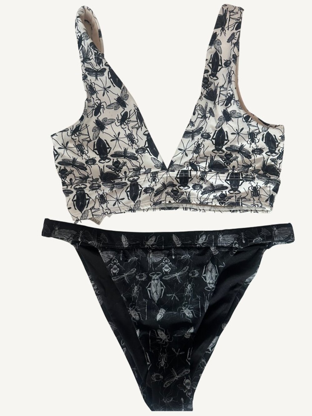 NWT Lagotta 2 Piece Bikini Set Black and White Insects Size Small